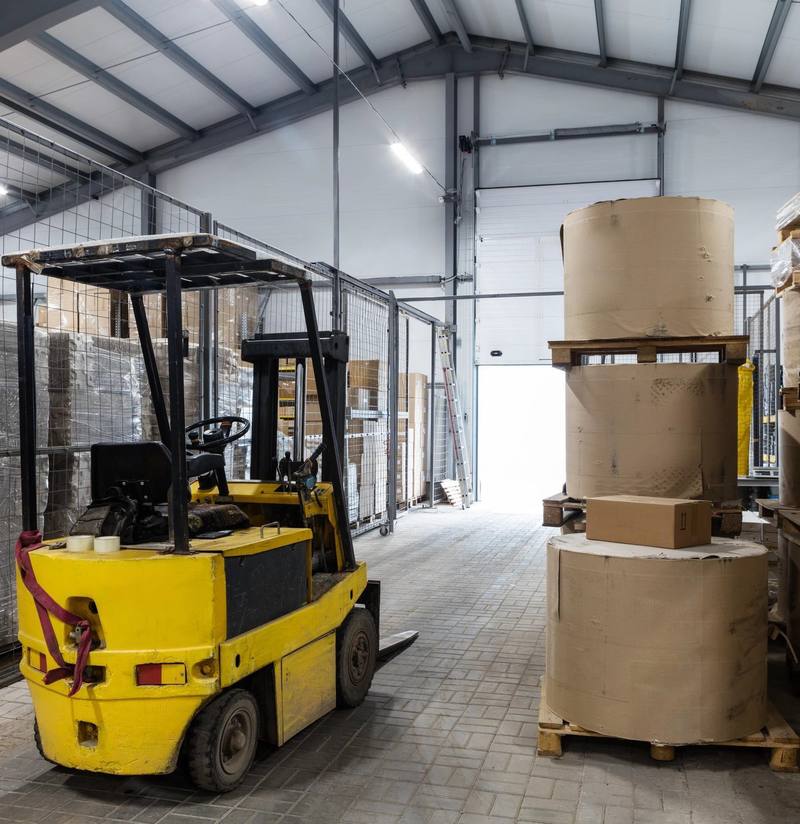 Forklift in a warehouse